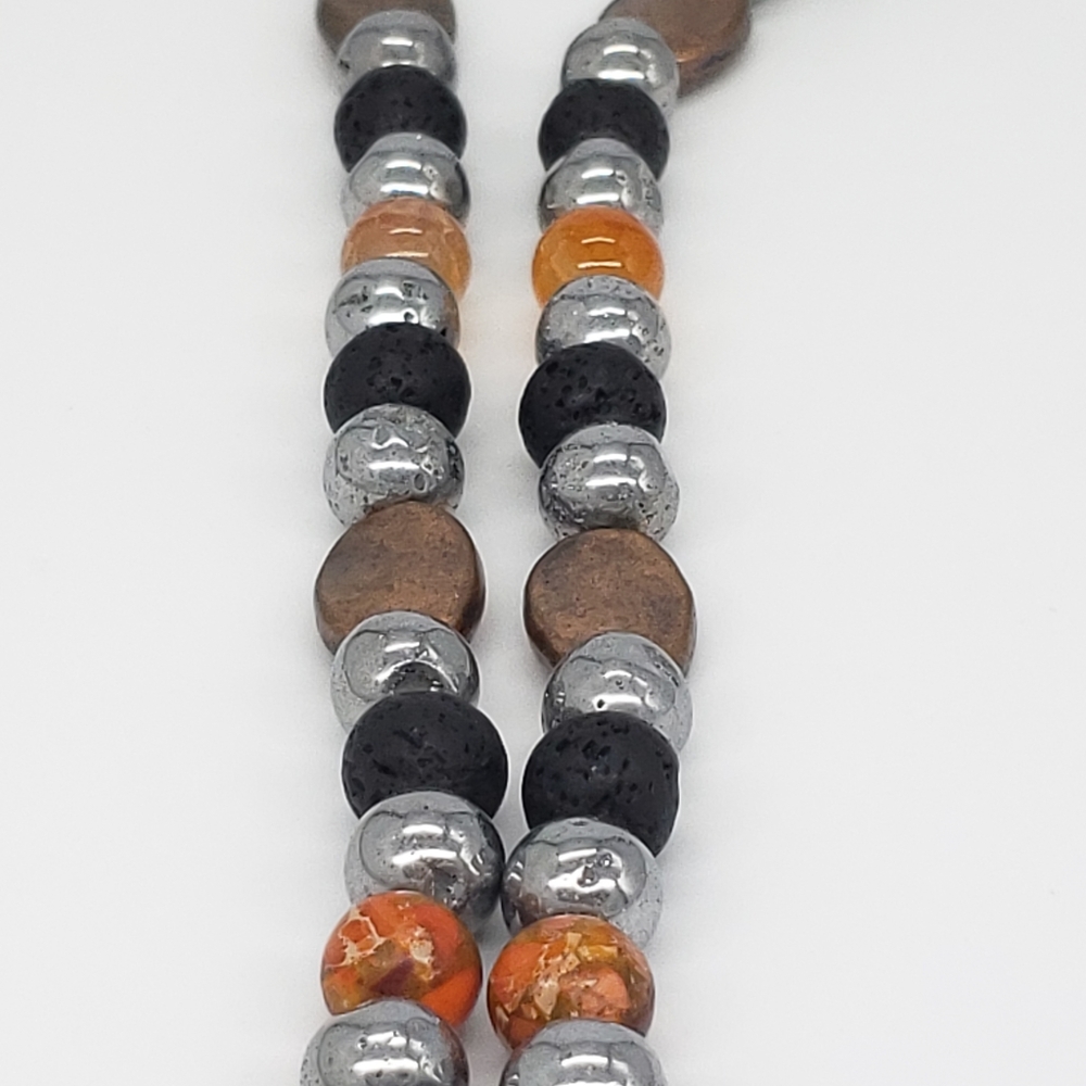 Boho 💥 Druzy, Lava, Jasper, Copper Bead Necklace - Picture 4 of 11